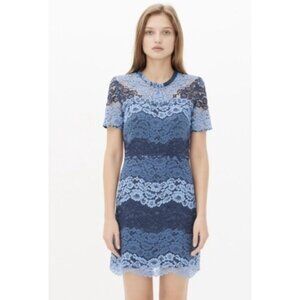 SANDRO Rebecca Two Tone Blue Guipure Lace Scalloped Hem Dress Academia - Size XS